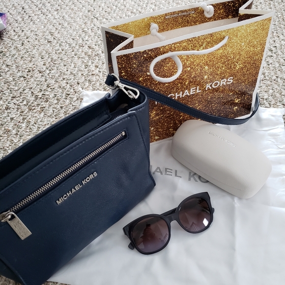 Michael Kors Handbags - Michael Kors Navy Leather Purse and Sunglasses Michael Kors Handbags - Michael Kors Navy Leather Purse and Sunglasses